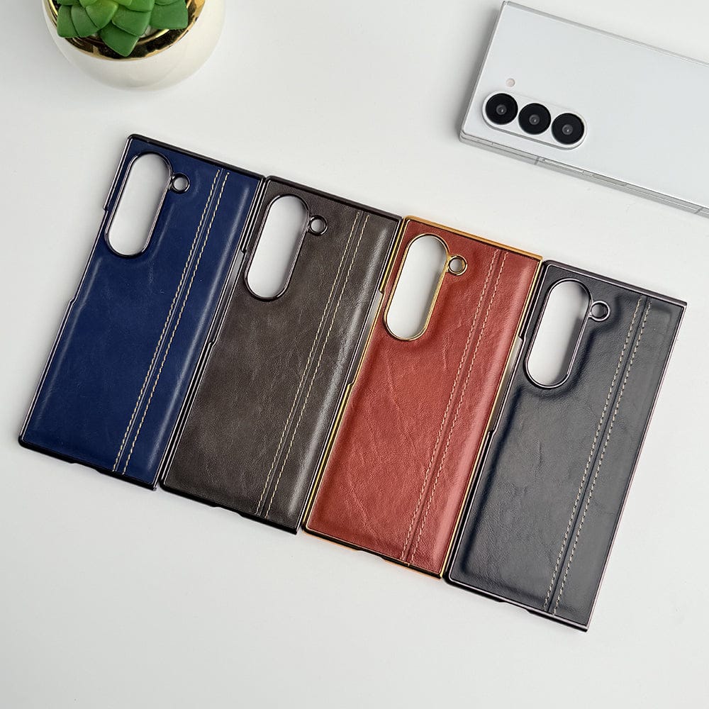 FRATO Fold 6 Collection Samsung Galaxy Z Fold 6 Electroplated Chrome Leather Cover With Front Glass