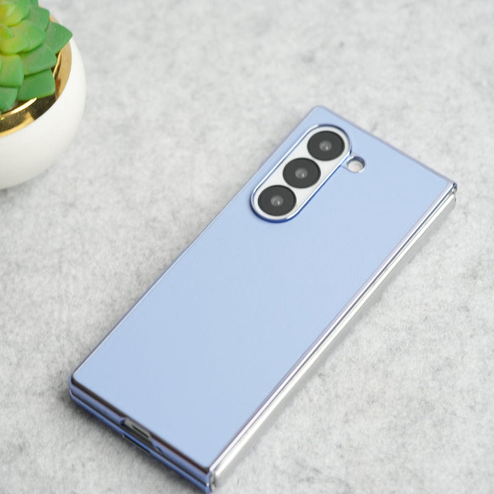 FRATO Fold 6 Collection Samsung Galaxy Z Fold 6 Glossy Chrome Plated PU Leather Skin Case Cover