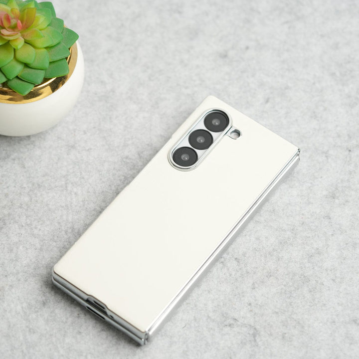 FRATO Fold 6 Collection Samsung Galaxy Z Fold 6 Glossy Chrome Plated PU Leather Skin Case Cover