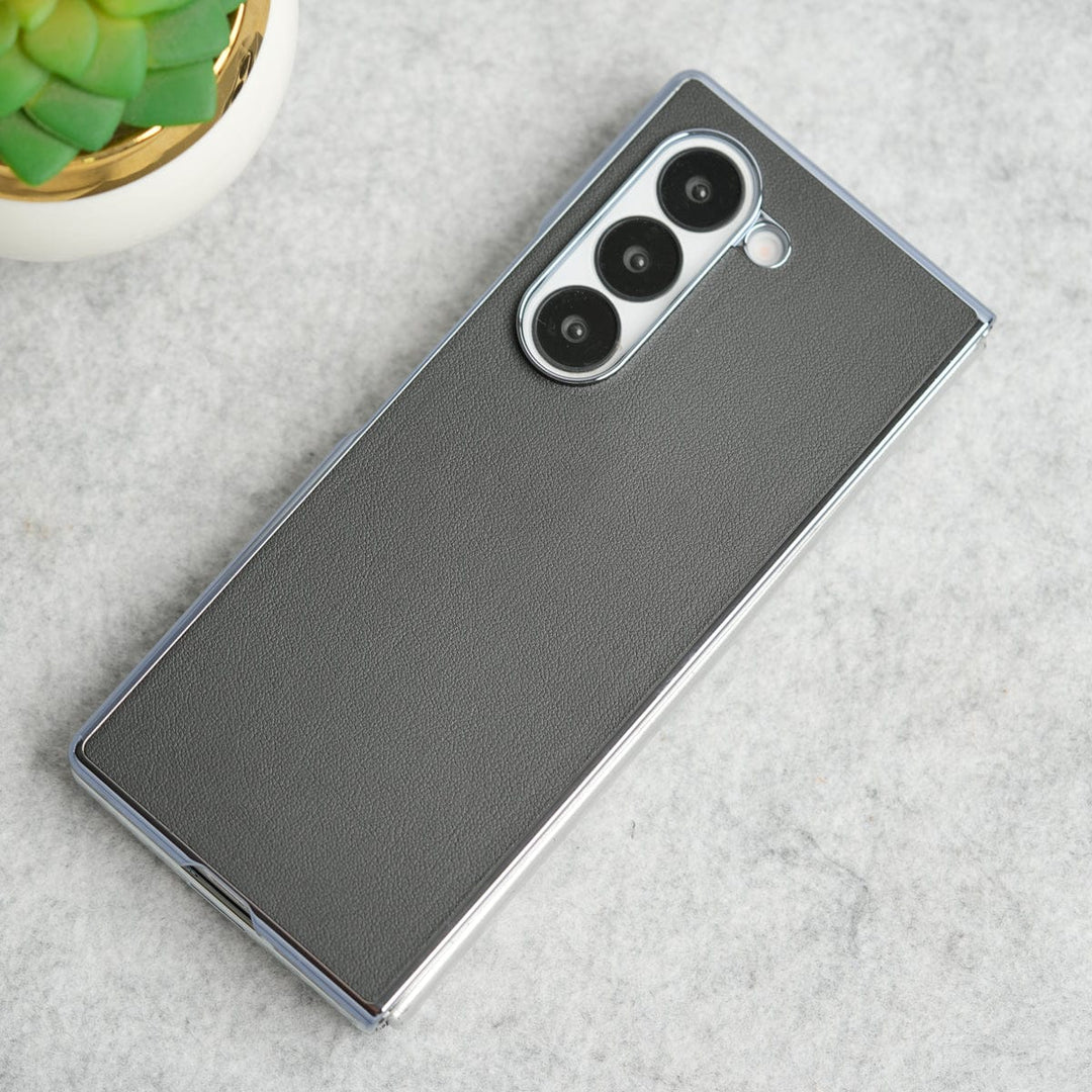 FRATO Fold 6 Collection Samsung Galaxy Z Fold 6 Glossy Chrome Plated PU Leather Skin Case Cover