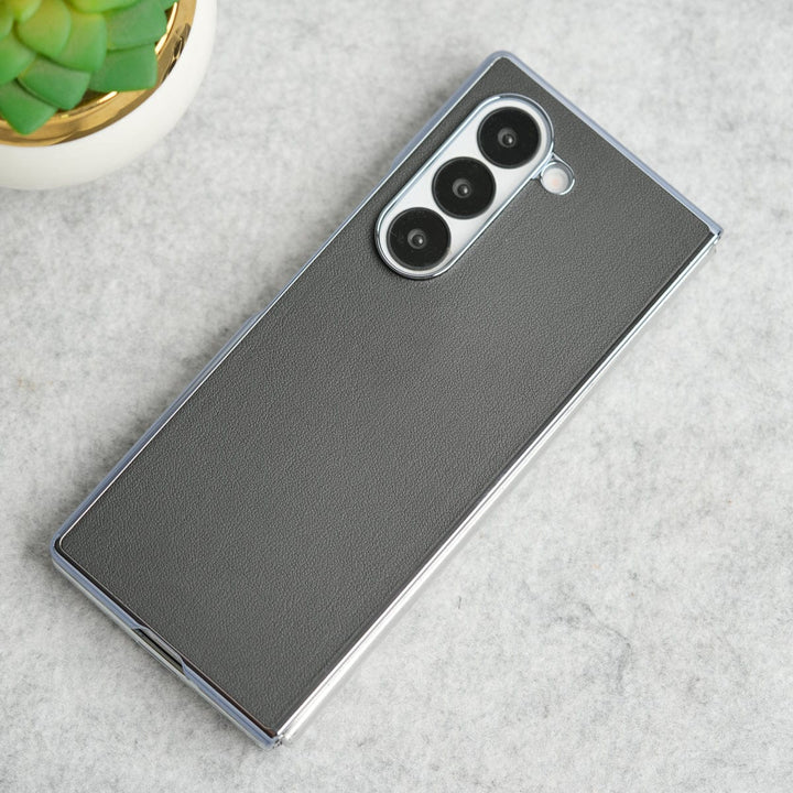 FRATO Fold 6 Collection Samsung Galaxy Z Fold 6 Glossy Chrome Plated PU Leather Skin Case Cover