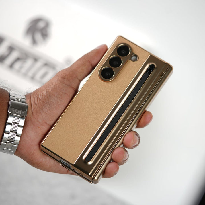FRATO Fold 6 Collection Samsung Galaxy Z Fold 6 Leather Plating front Glass Protection Hinge Case Folding Cover