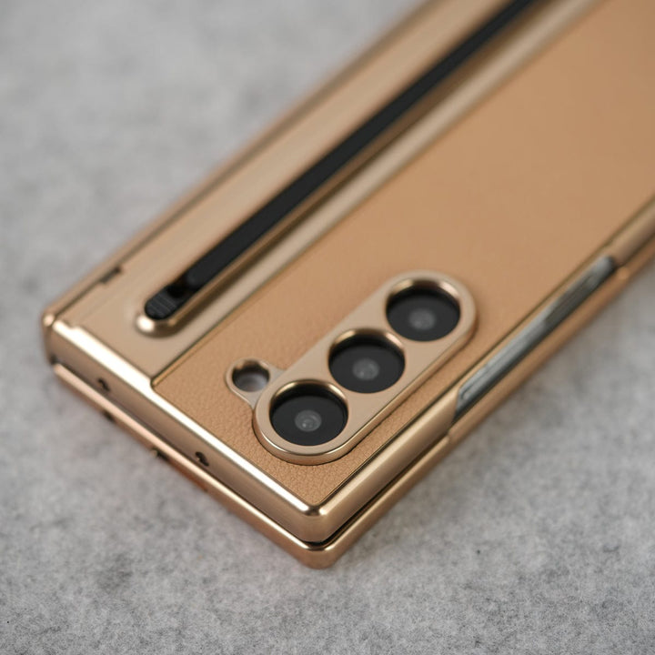 FRATO Fold 6 Collection Samsung Galaxy Z Fold 6 Leather Plating front Glass Protection Hinge Case Folding Cover