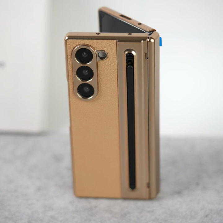 FRATO Fold 6 Collection Samsung Galaxy Z Fold 6 Leather Plating front Glass Protection Hinge Case Folding Cover