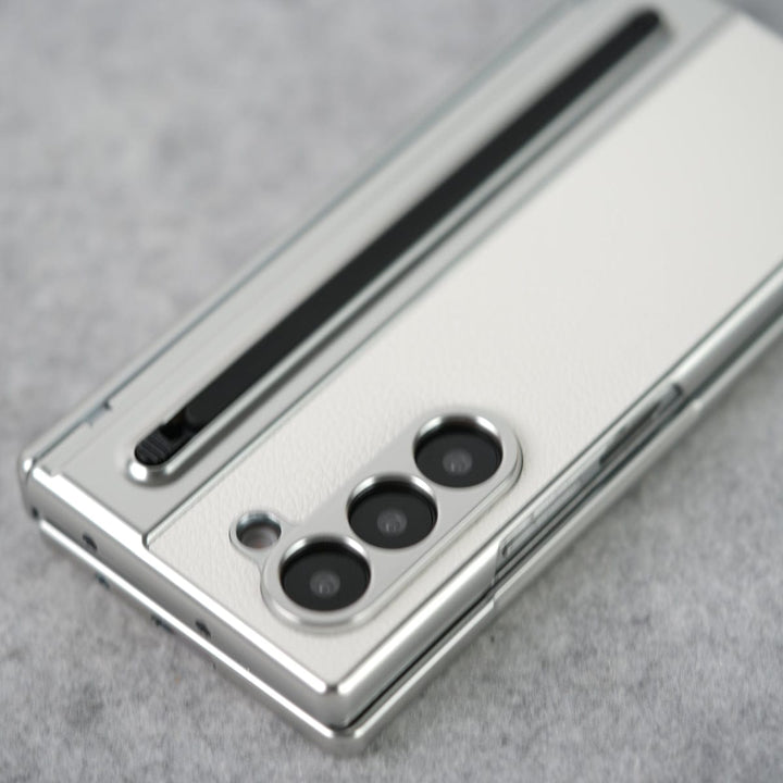 FRATO Fold 6 Collection Samsung Galaxy Z Fold 6 Leather Plating front Glass Protection Hinge Case Folding Cover