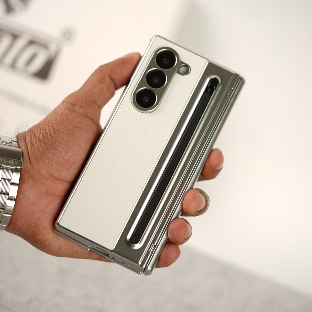 FRATO Fold 6 Collection Samsung Galaxy Z Fold 6 Leather Plating front Glass Protection Hinge Case Folding Cover