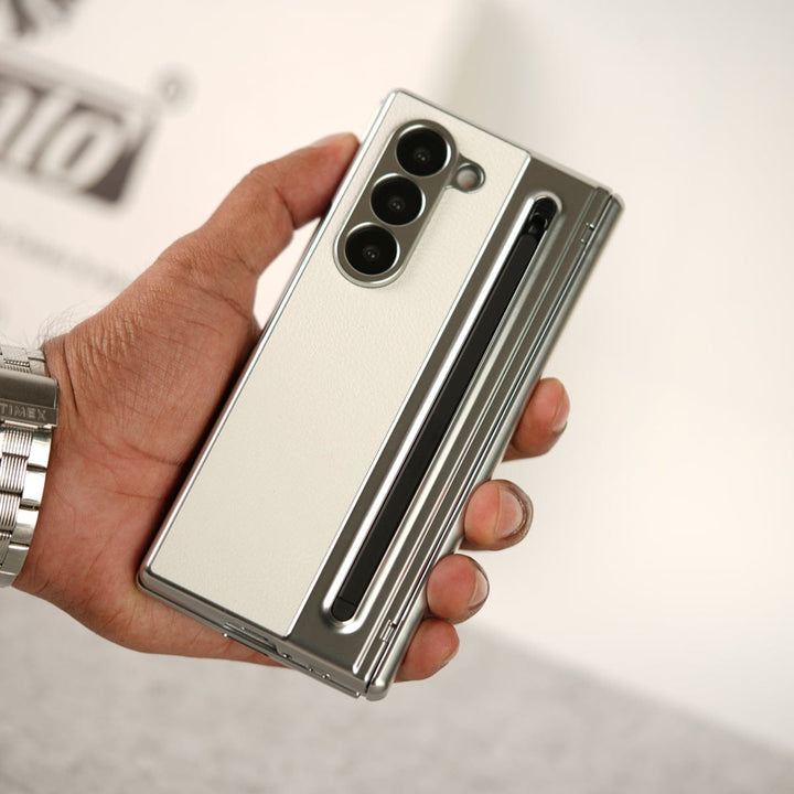 FRATO Fold 6 Collection Samsung Galaxy Z Fold 6 Leather Plating front Glass Protection Hinge Case Folding Cover