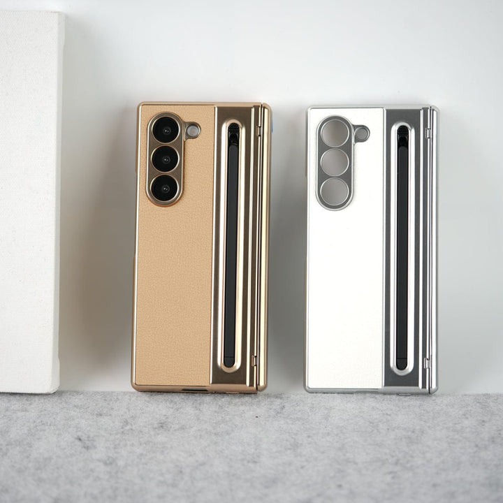 FRATO Fold 6 Collection Samsung Galaxy Z Fold 6 Leather Plating front Glass Protection Hinge Case Folding Cover