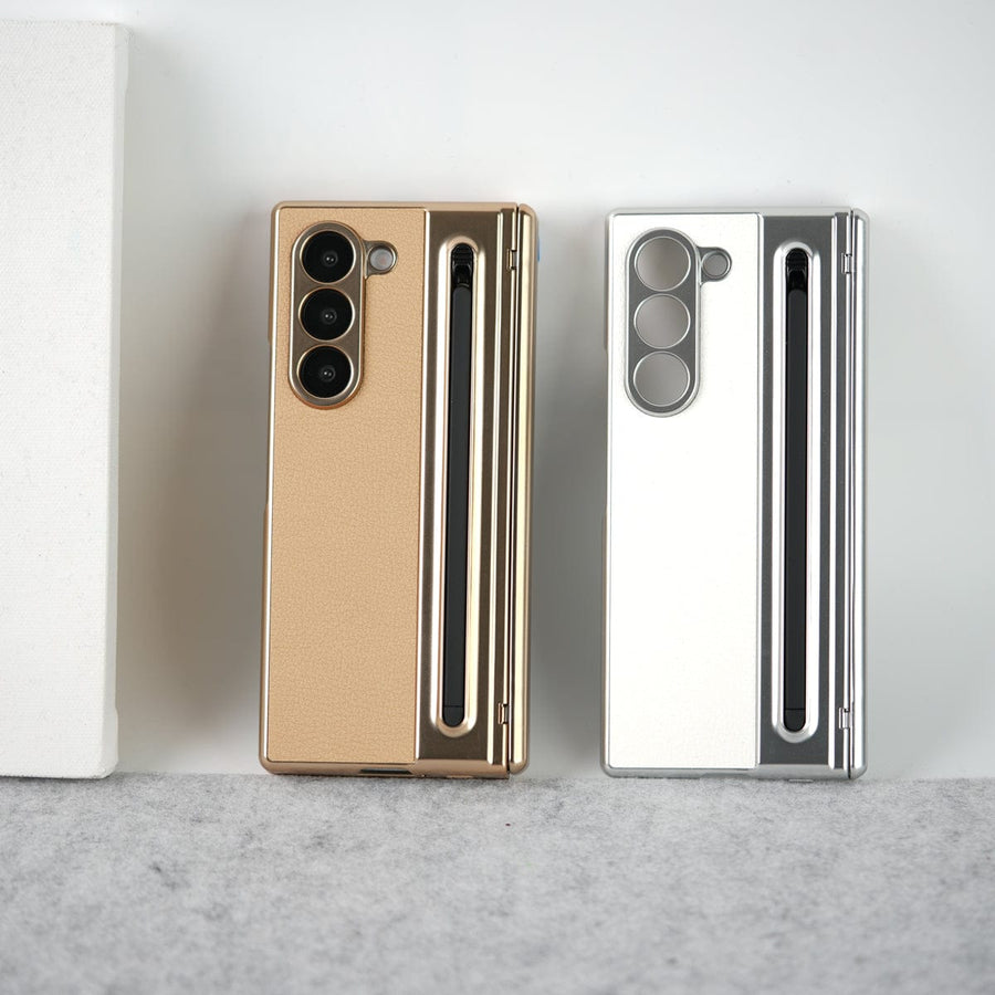 FRATO Fold 6 Collection Samsung Galaxy Z Fold 6 Leather Plating front Glass Protection Hinge Case Folding Cover