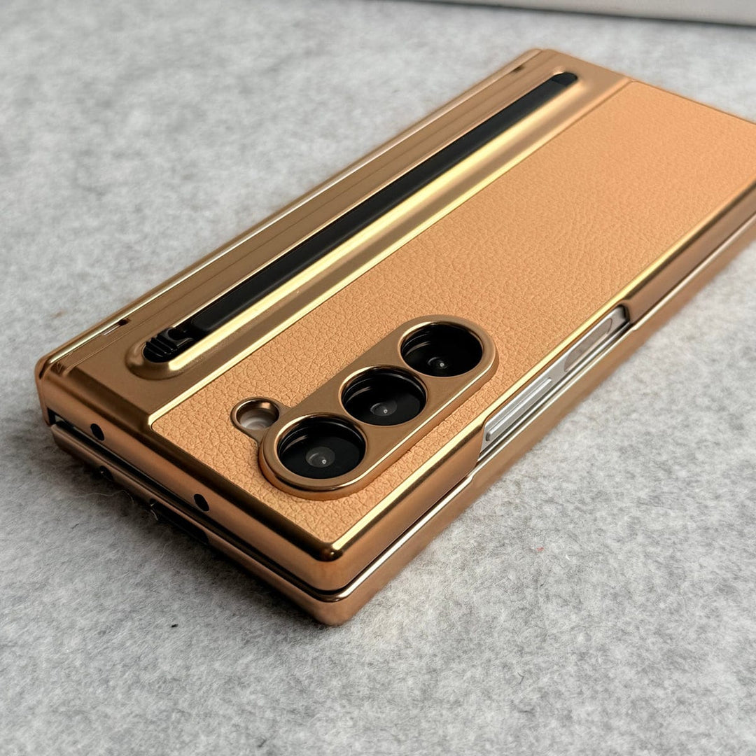 FRATO Fold 6 Collection Samsung Galaxy Z Fold 6 Leather Plating front Glass Protection Hinge Case Folding Cover