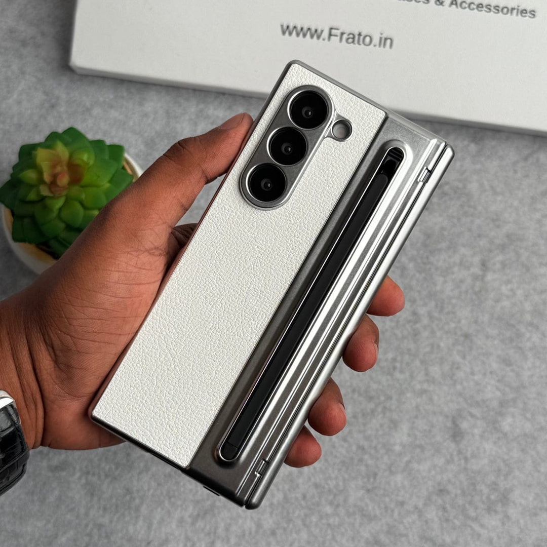 FRATO Fold 6 Collection Samsung Galaxy Z Fold 6 Leather Plating front Glass Protection Hinge Case Folding Cover