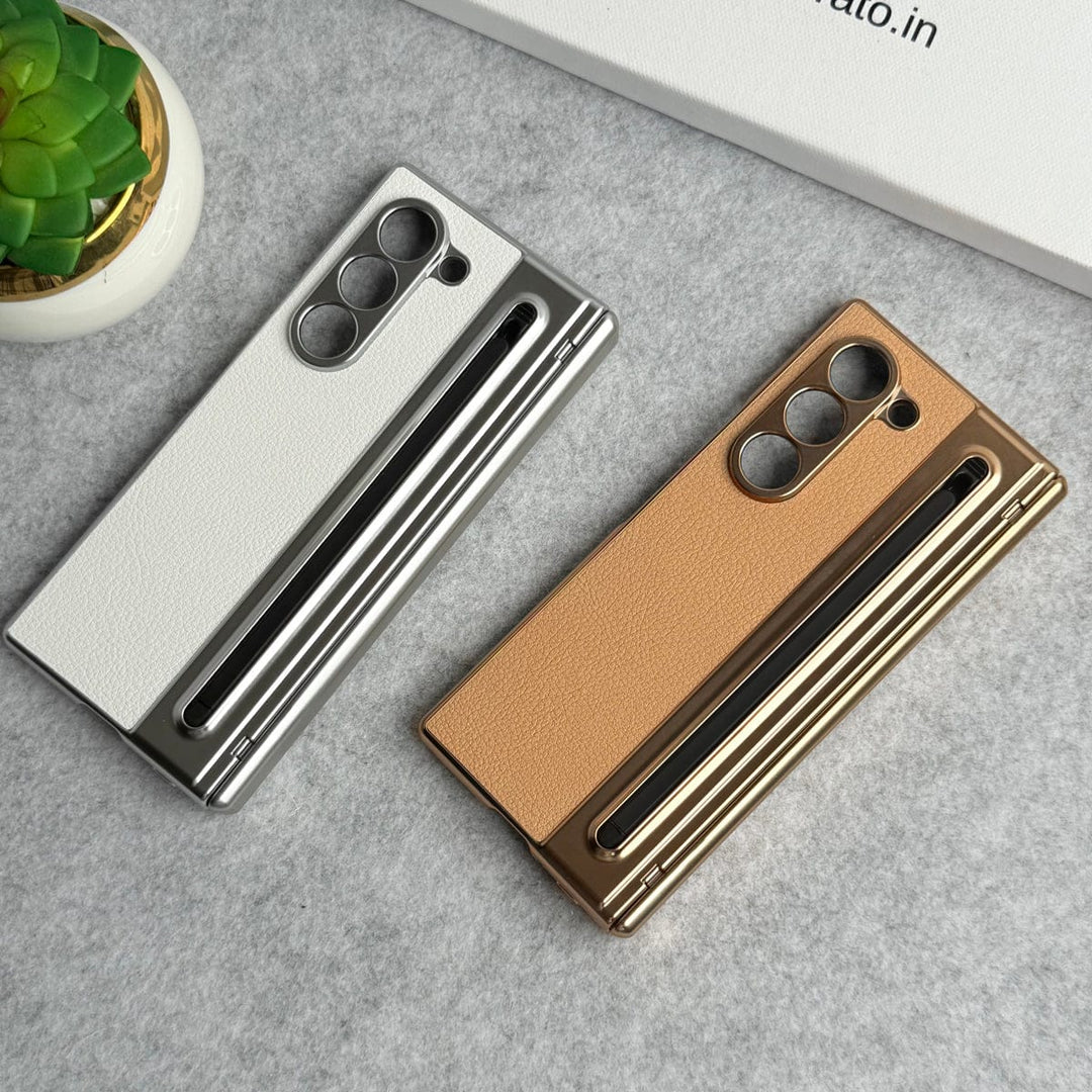 FRATO Fold 6 Collection Samsung Galaxy Z Fold 6 Leather Plating front Glass Protection Hinge Case Folding Cover