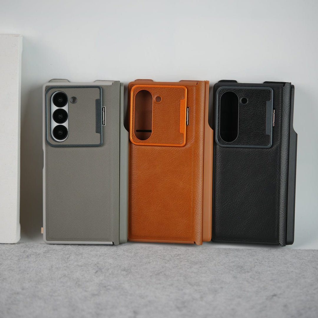 FRATO Fold 6 Collection Samsung Galaxy Z Fold 6 Premium Leather Textured Flip Case with Metal Kick Stand Cover