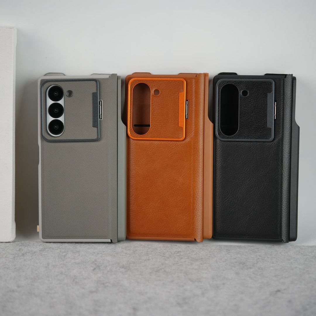 FRATO Fold 6 Collection Samsung Galaxy Z Fold 6 Premium Leather Textured Flip Case with Metal Kick Stand Cover