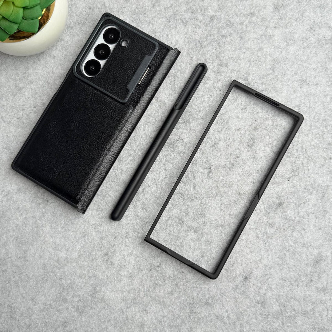 FRATO Fold 6 Collection Samsung Galaxy Z Fold 6 Premium Leather Textured Flip Case with Metal Kick Stand Cover