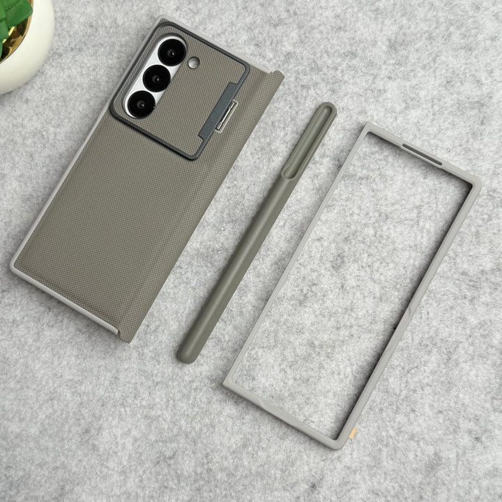 FRATO Fold 6 Collection Samsung Galaxy Z Fold 6 Premium Leather Textured Flip Case with Metal Kick Stand Cover