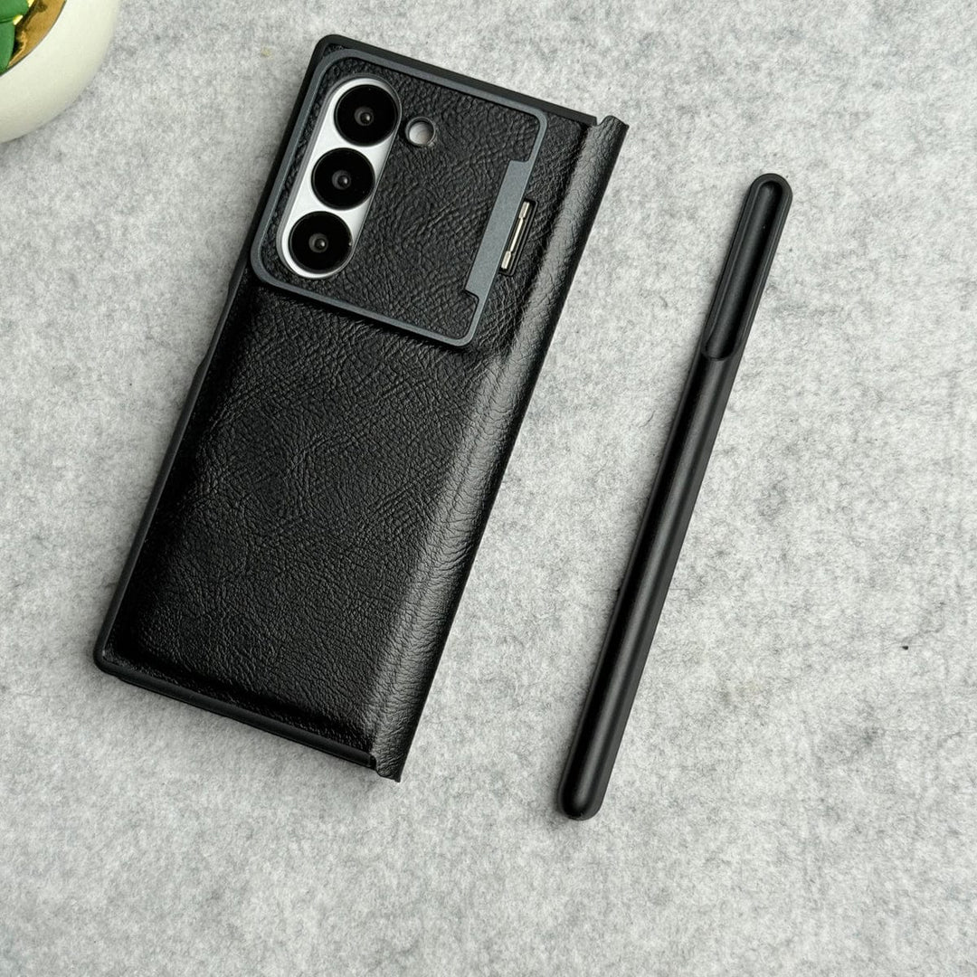 FRATO Fold 6 Collection Samsung Galaxy Z Fold 6 Premium Leather Textured Flip Case with Metal Kick Stand Cover