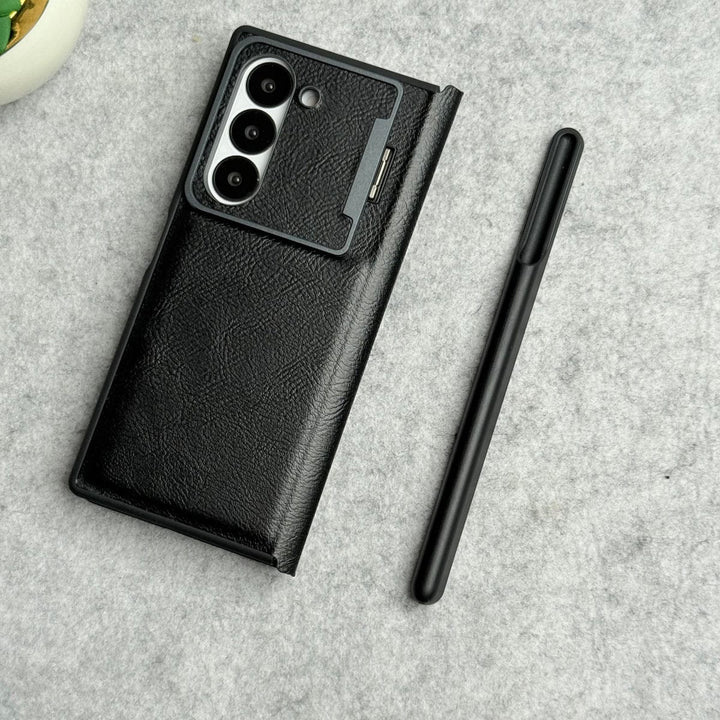 FRATO Fold 6 Collection Samsung Galaxy Z Fold 6 Premium Leather Textured Flip Case with Metal Kick Stand Cover