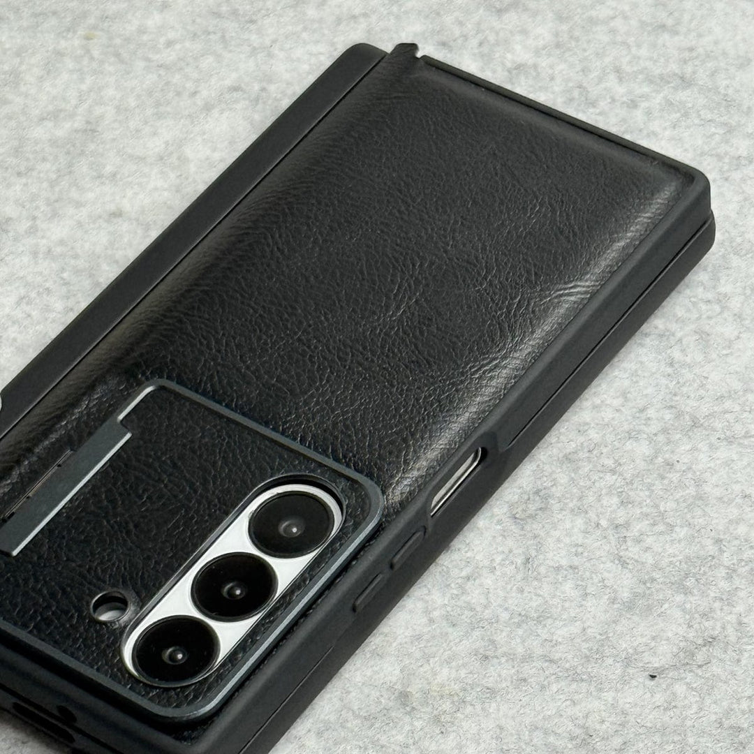 FRATO Fold 6 Collection Samsung Galaxy Z Fold 6 Premium Leather Textured Flip Case with Metal Kick Stand Cover