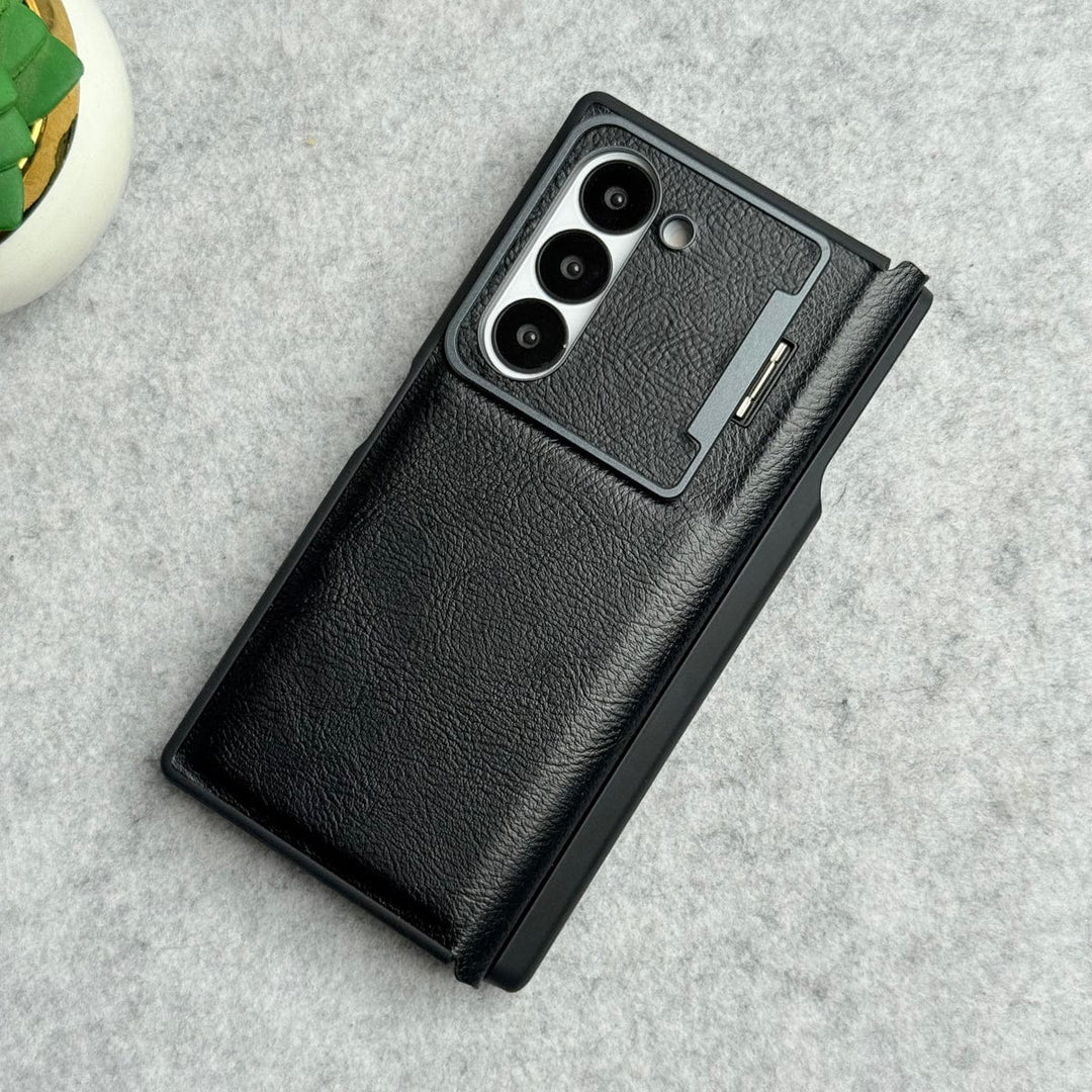 FRATO Fold 6 Collection Samsung Galaxy Z Fold 6 Premium Leather Textured Flip Case with Metal Kick Stand Cover