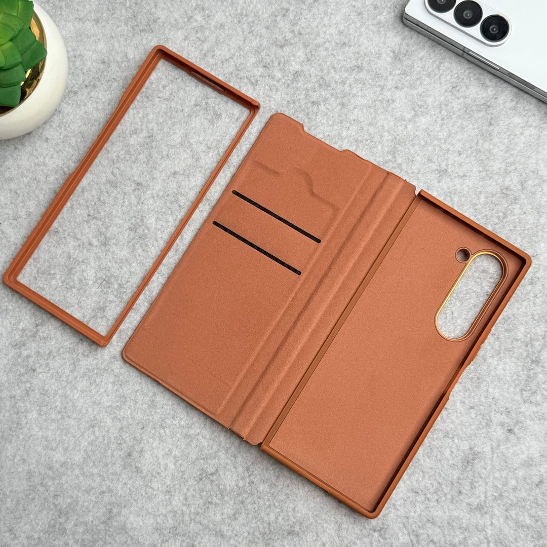 FRATO Fold 6 Collection Samsung Galaxy Z Fold 6 Premium Leather Textured Flip Case with Metal Kick Stand Cover
