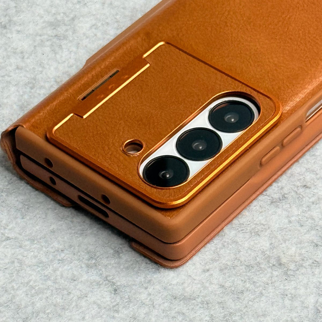 FRATO Fold 6 Collection Samsung Galaxy Z Fold 6 Premium Leather Textured Flip Case with Metal Kick Stand Cover