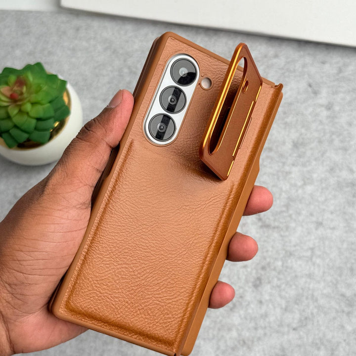 FRATO Fold 6 Collection Samsung Galaxy Z Fold 6 Premium Leather Textured Flip Case with Metal Kick Stand Cover