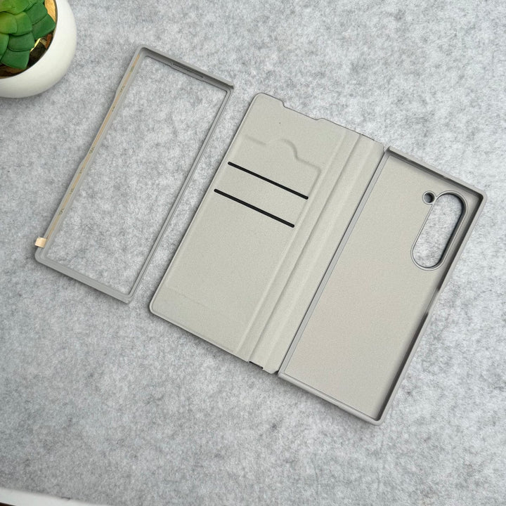 FRATO Fold 6 Collection Samsung Galaxy Z Fold 6 Premium Leather Textured Flip Case with Metal Kick Stand Cover