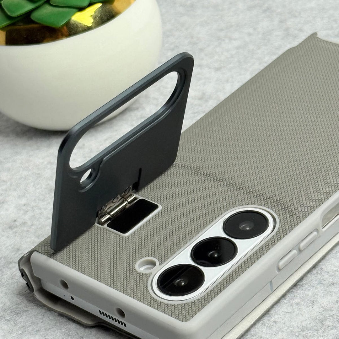 FRATO Fold 6 Collection Samsung Galaxy Z Fold 6 Premium Leather Textured Flip Case with Metal Kick Stand Cover