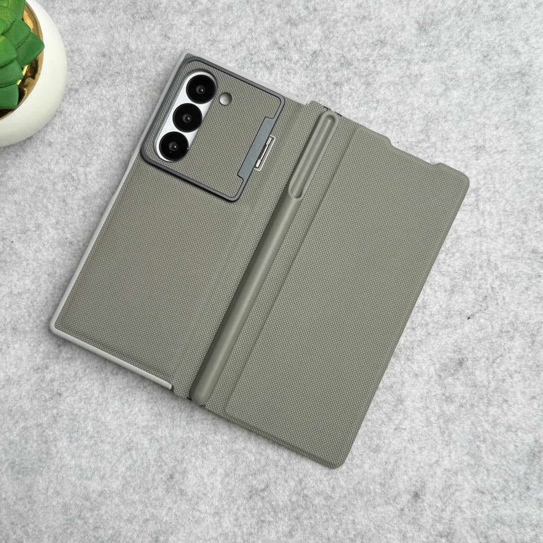 FRATO Fold 6 Collection Samsung Galaxy Z Fold 6 Premium Leather Textured Flip Case with Metal Kick Stand Cover