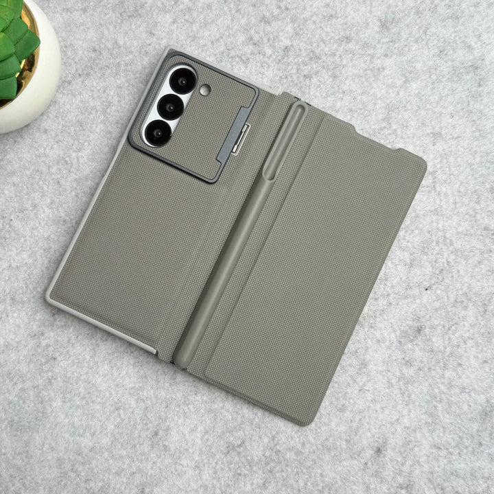 FRATO Fold 6 Collection Samsung Galaxy Z Fold 6 Premium Leather Textured Flip Case with Metal Kick Stand Cover