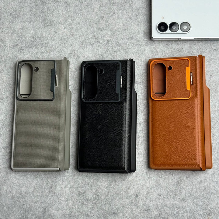 FRATO Fold 6 Collection Samsung Galaxy Z Fold 6 Premium Leather Textured Flip Case with Metal Kick Stand Cover