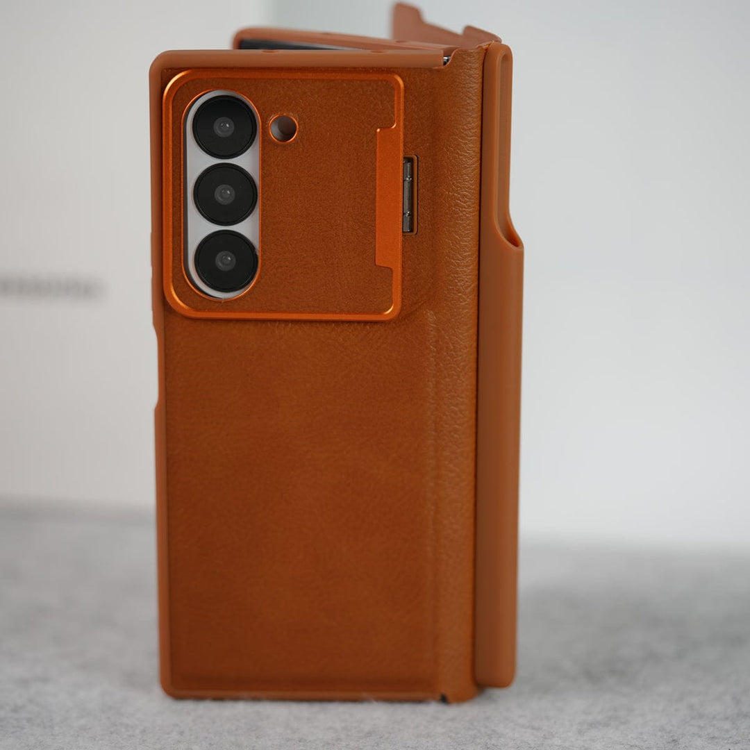 FRATO Fold 6 Collection Samsung Galaxy Z Fold 6 Premium Leather Textured Flip Case with Metal Kick Stand Cover