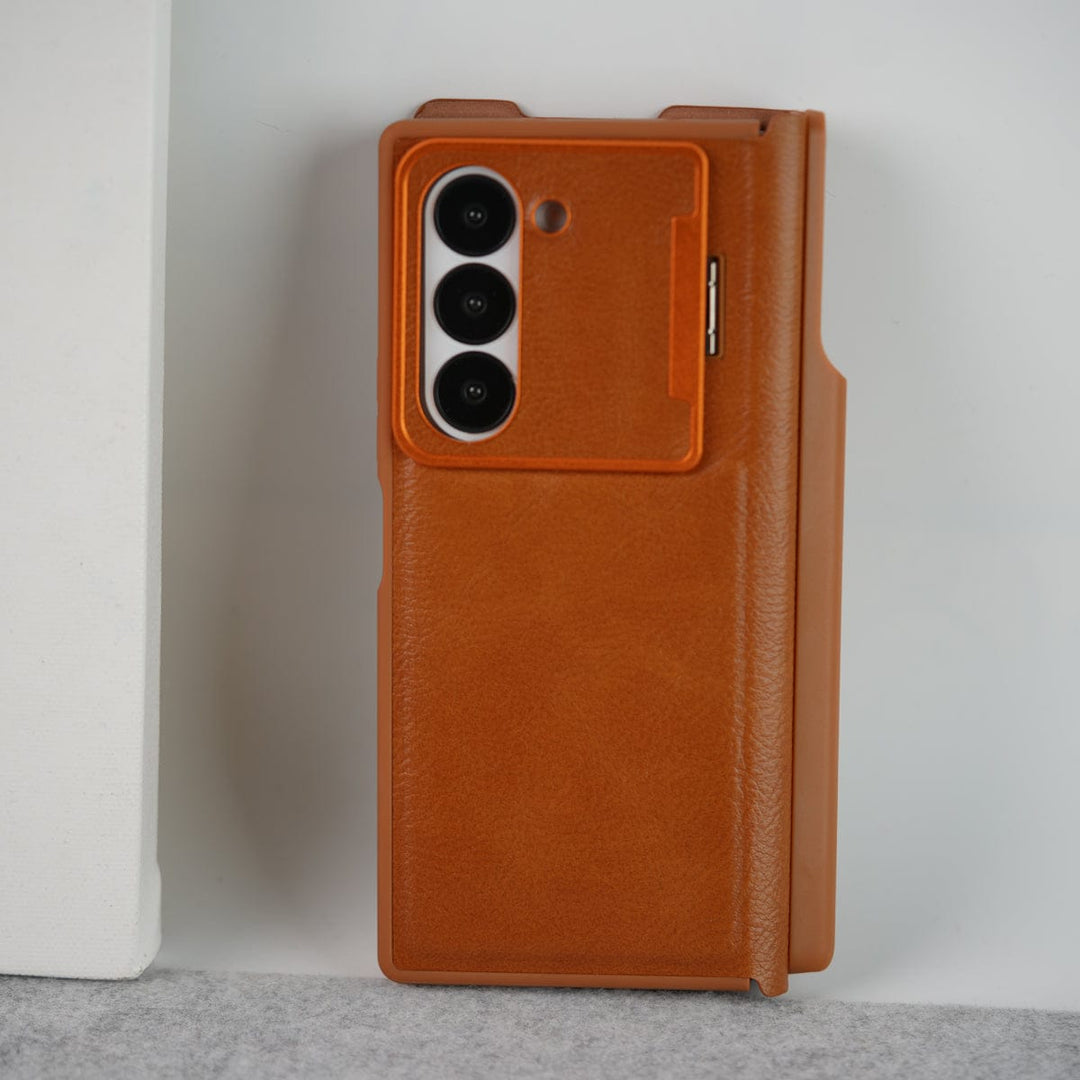 FRATO Fold 6 Collection Samsung Galaxy Z Fold 6 Premium Leather Textured Flip Case with Metal Kick Stand Cover