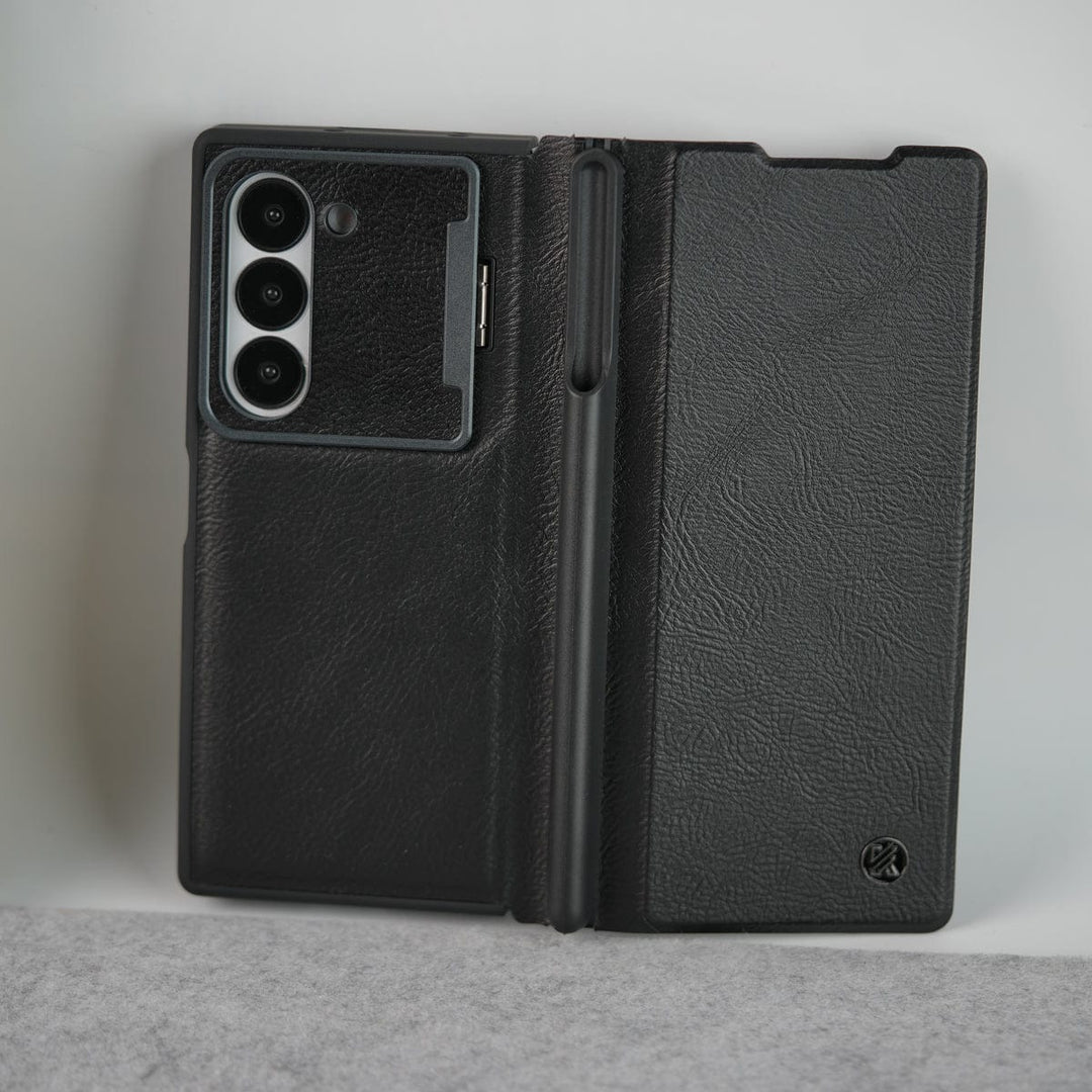 FRATO Fold 6 Collection Samsung Galaxy Z Fold 6 Premium Leather Textured Flip Case with Metal Kick Stand Cover