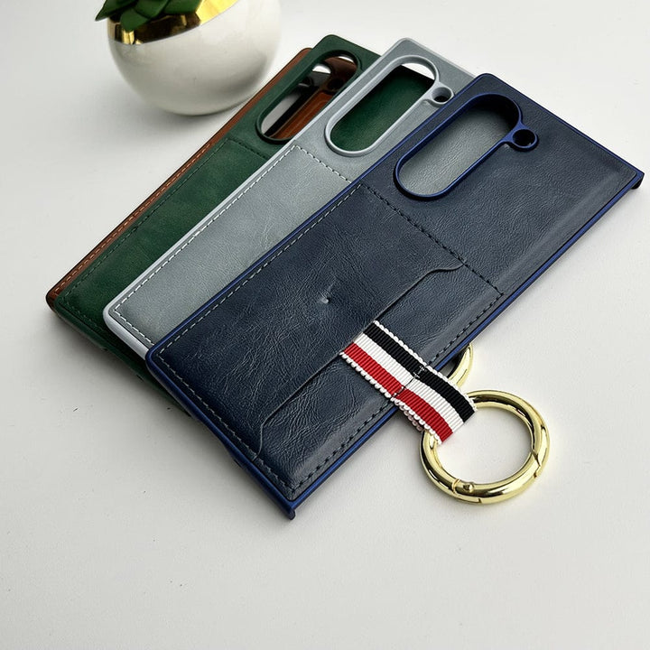 FRATO Fold 6 Collection Samsung Galaxy Z Fold 6 PU Leather Card Holder Loop Front Screen Protector Case Cover