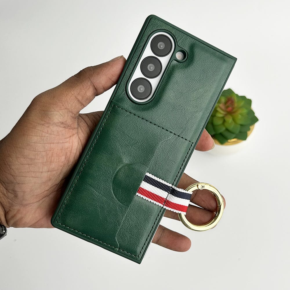 FRATO Fold 6 Collection Samsung Galaxy Z Fold 6 PU Leather Card Holder Loop Front Screen Protector Case Cover