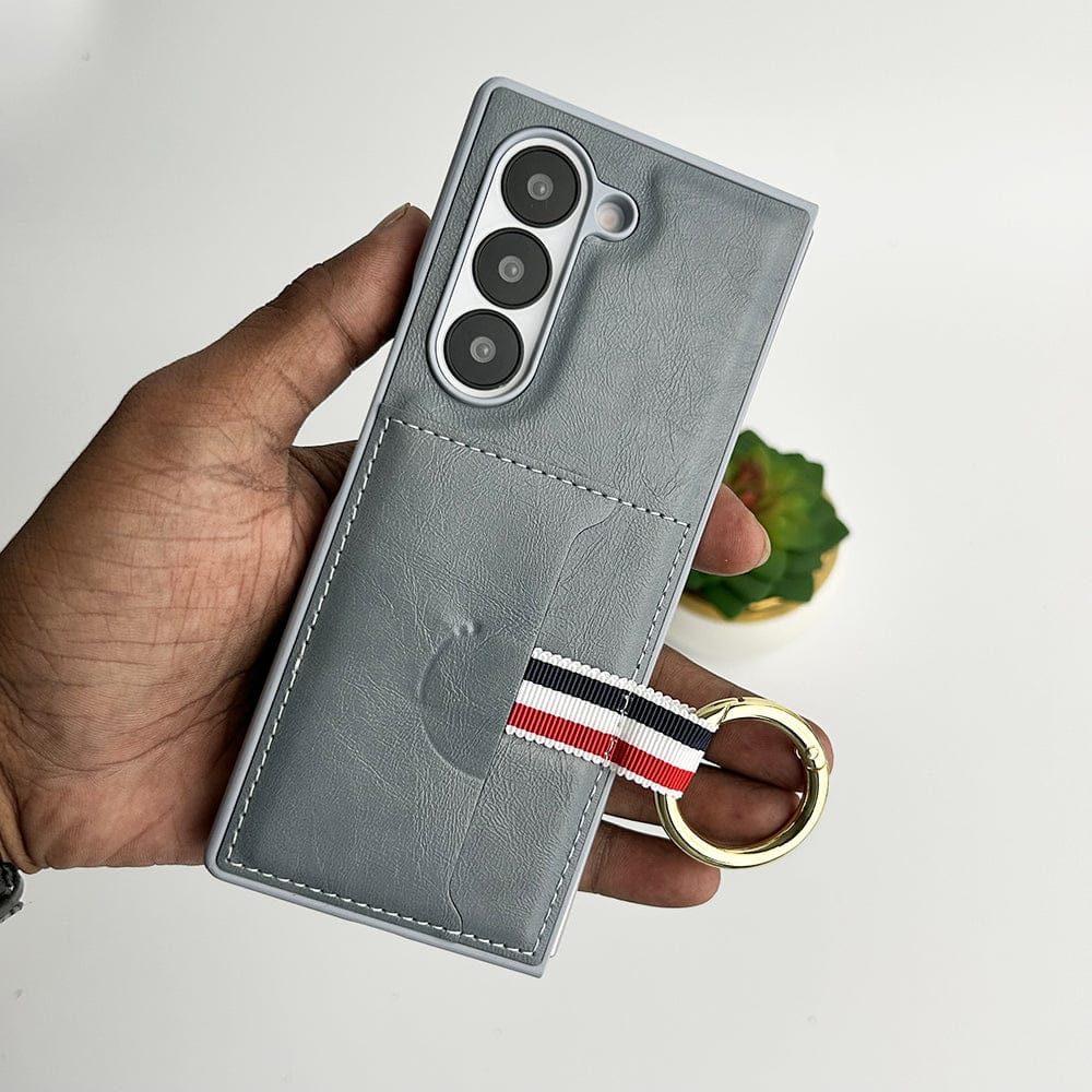 FRATO Fold 6 Collection Samsung Galaxy Z Fold 6 PU Leather Card Holder Loop Front Screen Protector Case Cover