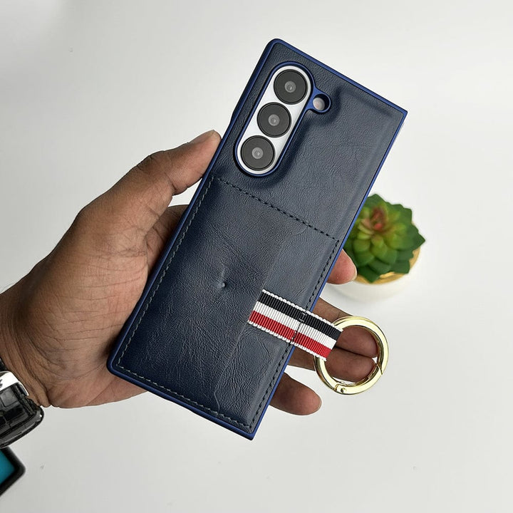 FRATO Fold 6 Collection Samsung Galaxy Z Fold 6 PU Leather Card Holder Loop Front Screen Protector Case Cover