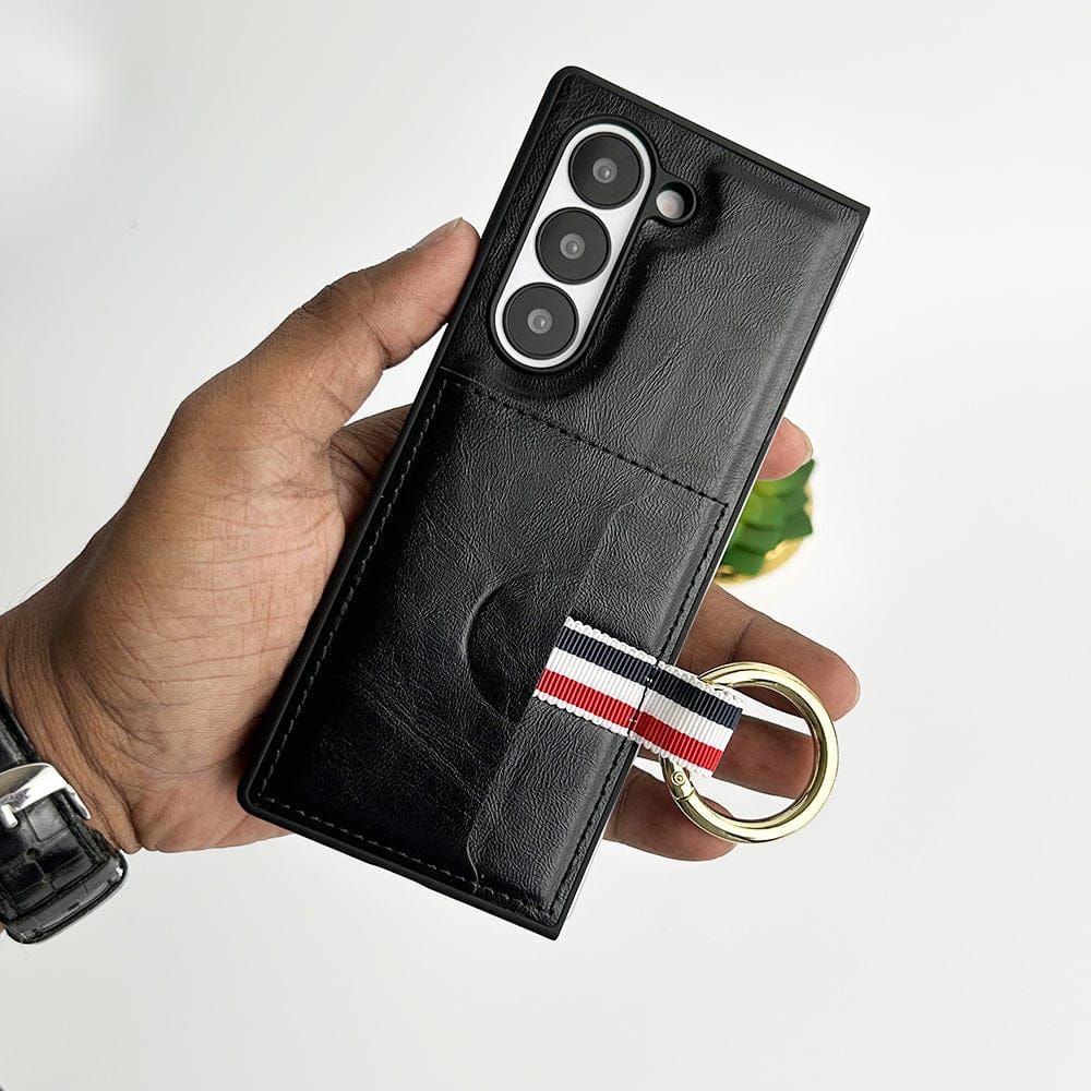 FRATO Fold 6 Collection Samsung Galaxy Z Fold 6 PU Leather Card Holder Loop Front Screen Protector Case Cover