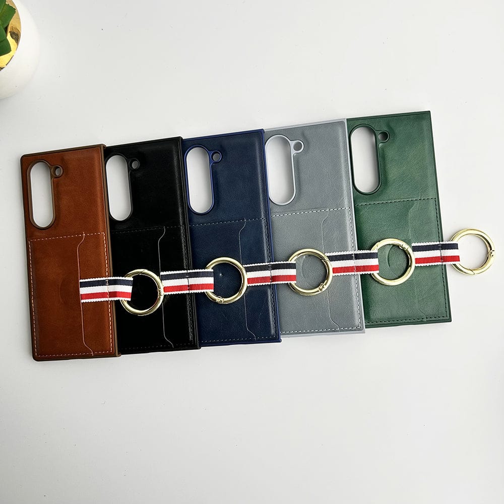 FRATO Fold 6 Collection Samsung Galaxy Z Fold 6 PU Leather Card Holder Loop Front Screen Protector Case Cover