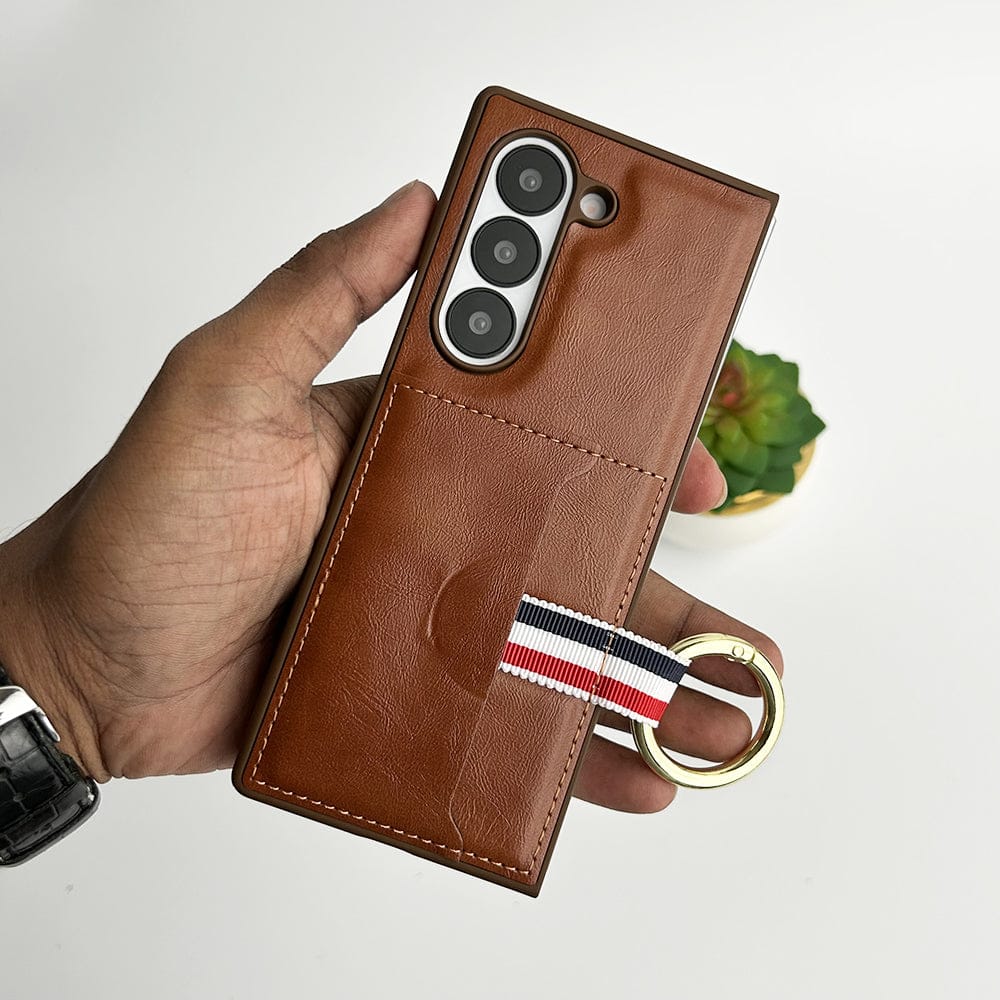 FRATO Fold 6 Collection Samsung Galaxy Z Fold 6 PU Leather Card Holder Loop Front Screen Protector Case Cover