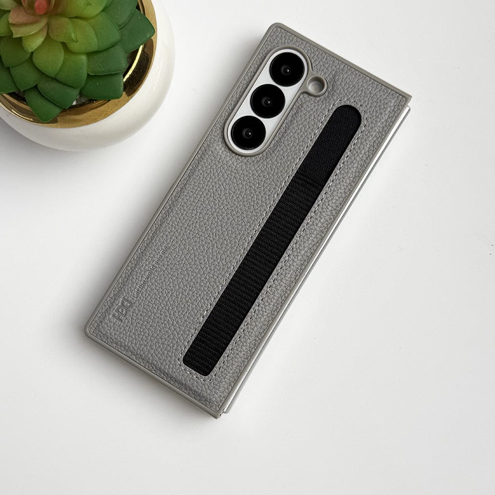 FRATO Fold 6 Collection Samsung Galaxy Z Fold 6 PU Leather Case Cover With S Pen Slot (Grey)