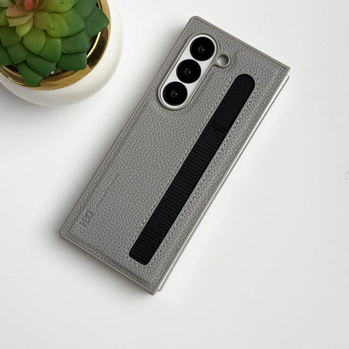 FRATO Fold 6 Collection Samsung Galaxy Z Fold 6 PU Leather Case Cover With S Pen Slot (Grey)