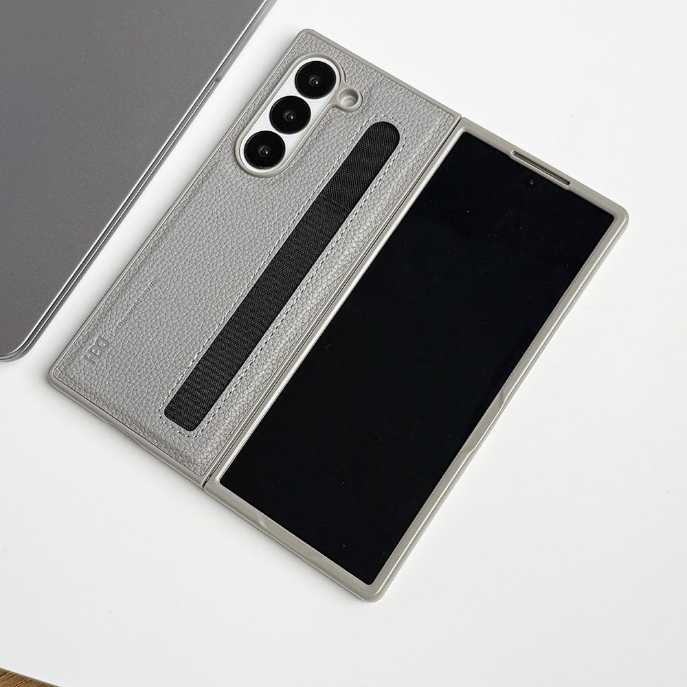 FRATO Fold 6 Collection Samsung Galaxy Z Fold 6 PU Leather Case Cover With S Pen Slot (Grey)