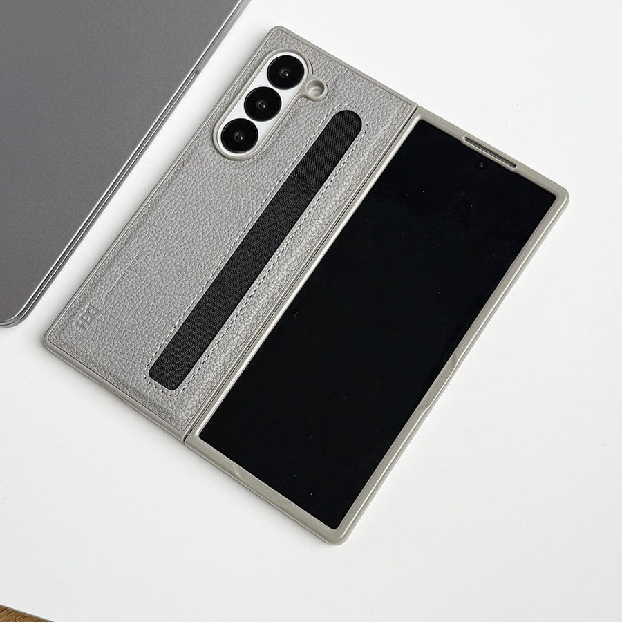 FRATO Fold 6 Collection Samsung Galaxy Z Fold 6 PU Leather Case Cover With S Pen Slot (Grey)