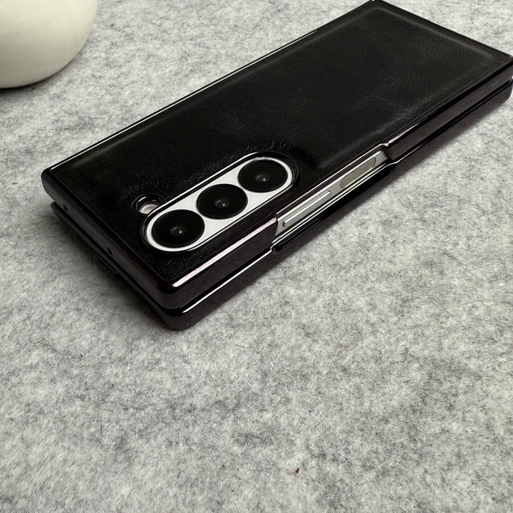 FRATO Fold 6 Collection Samsung Galaxy Z Fold 6 PU Leather Chrome Plated Front Screen Protector Case Cover