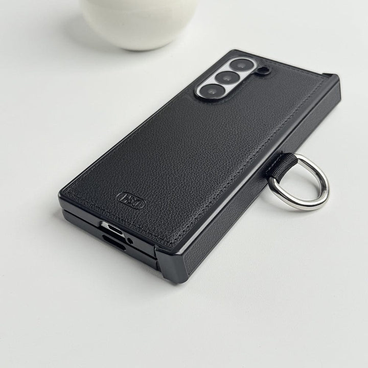 FRATO Fold 6 Collection Samsung Galaxy Z Fold 6 PU Leather Hinge Protection Metal Ring Case Cover