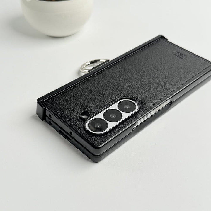 FRATO Fold 6 Collection Samsung Galaxy Z Fold 6 PU Leather Hinge Protection Metal Ring Case Cover