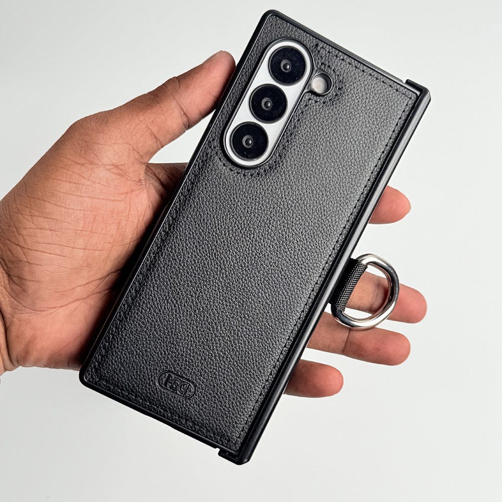FRATO Fold 6 Collection Samsung Galaxy Z Fold 6 PU Leather Hinge Protection Metal Ring Case Cover